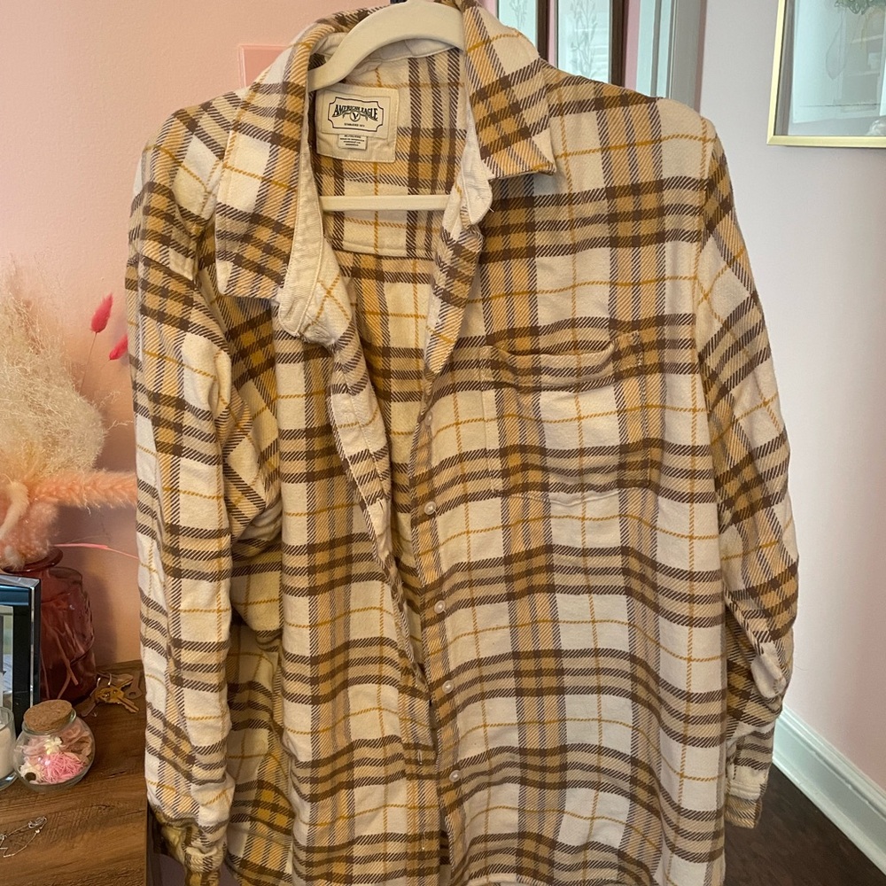 American Eagle Outfitters Yellow and Brown Plaid Shirt